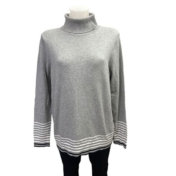 Tommy Hilfiger Women’s‎ Stella Gray Striped Trim Turtleneck Sweater sz XL NEW - Picture 1 of 8